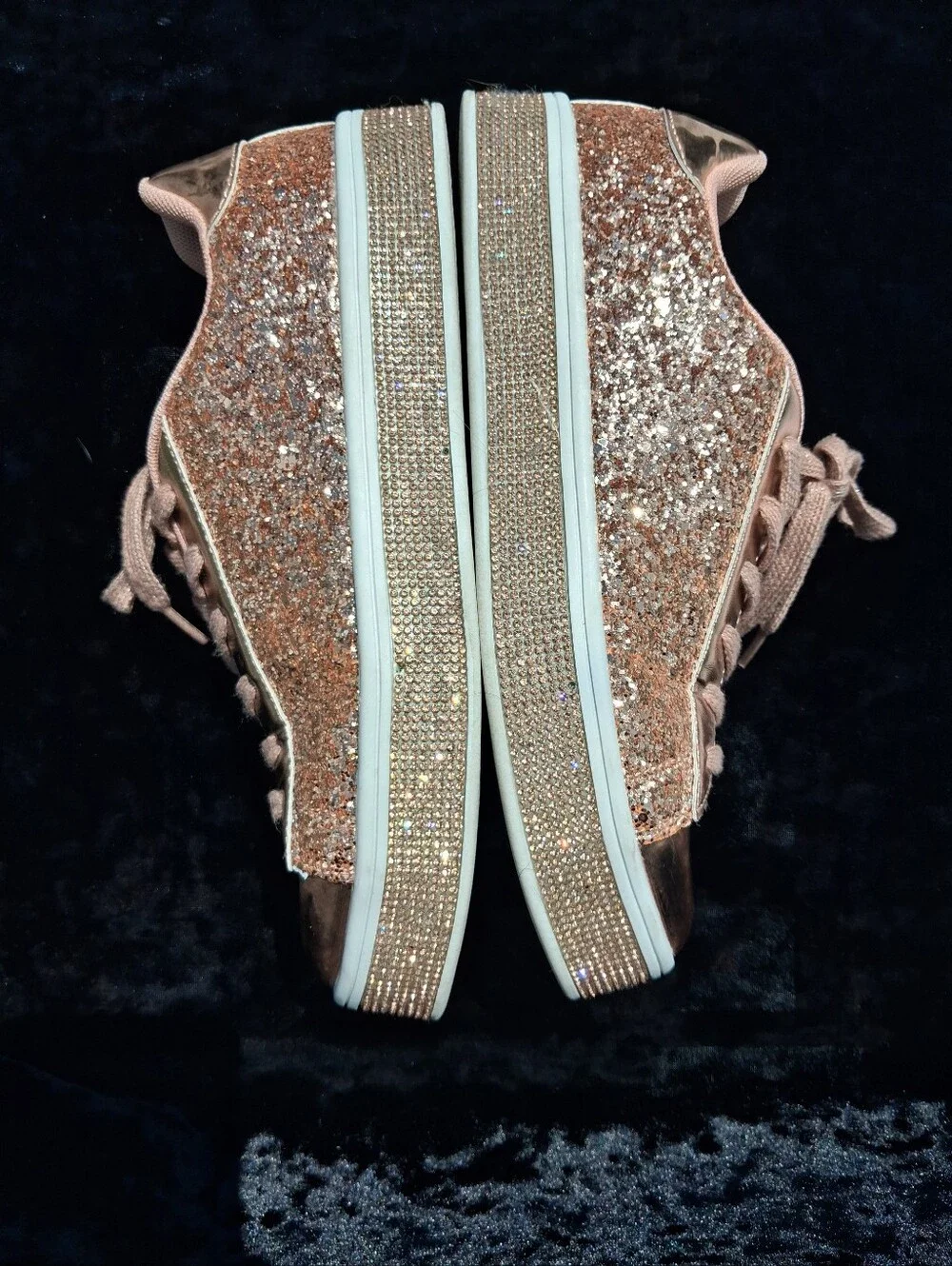 Uubaris Sparkling Glitter Rose Gold Lace Up Fashion Sneakers Size 7.5